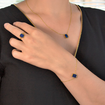Collier or 750 jaune lapis lazuli rectangulaire 45 cm