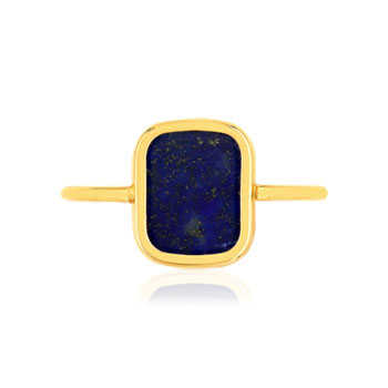 Bague or 750 jaune lapis lazuli rectangulaire.