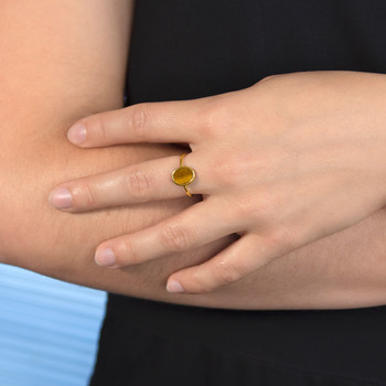 Bague or 750 jaune oeil de tigre ovale