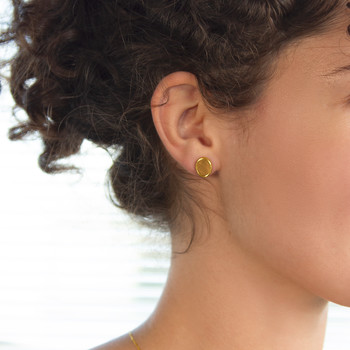 Boucles d'oreilles or 750 jaune oeil de tigre ovale