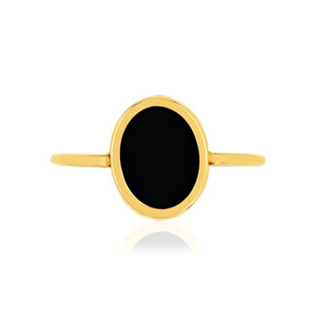 Bague or 750 jaune onyx ovale