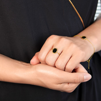 Bague or 750 jaune onyx ovale