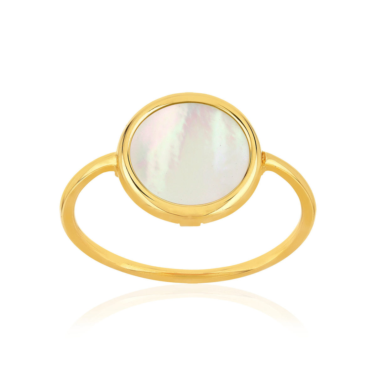 Bague or 750 jaune nacre blanche ronde.