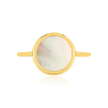 Bague or 750 jaune nacre blanche ronde.