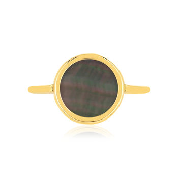 Bague or 750 jaune nacre grise ronde.
