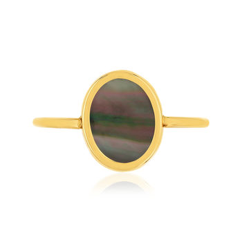 Bague or 750 jaune nacre grise ovale.