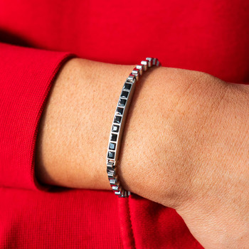 Bracelet acier plaque motif noir