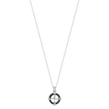 Collier acier zirconia noir boussole 55 cm