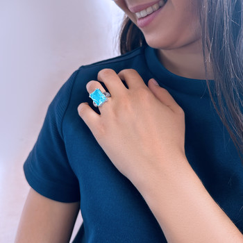 Bague argent 925 pierre synthétique bleue