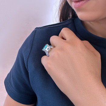 Bague argent 925 pierre synthétique bleue
