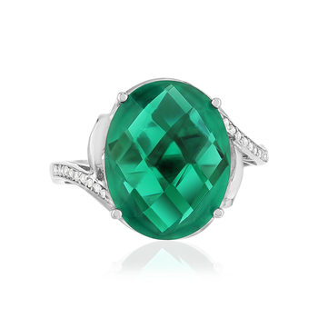 Bague argent 925 pierre synthétique verte et zirconias