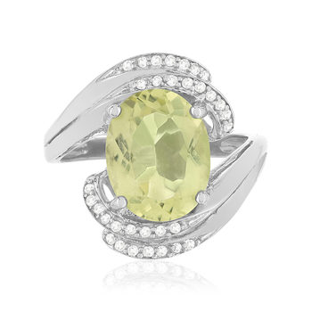 Bague argent 925 quartz jaune clair, zirconias