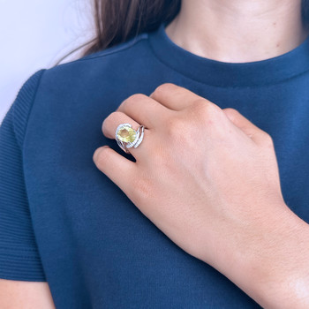 Bague argent 925 quartz jaune clair, zirconias