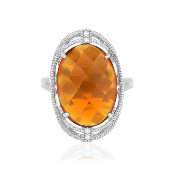 Bague argent 925 pierre synthétique orange zirconias