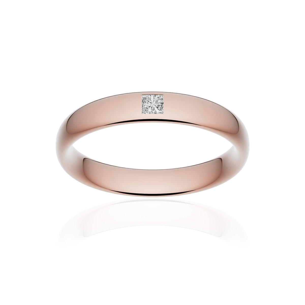 Alliance or 375 rose poli ruban confort 4mm diamant princesse