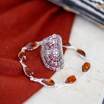 Bracelet argent 925 ambre taille poire 17,5 cm