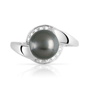 Bague argent 925 perle de culture de Tahiti et zirconias