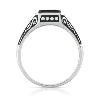 Bague argent 925 onyx imitation rectangulaire
