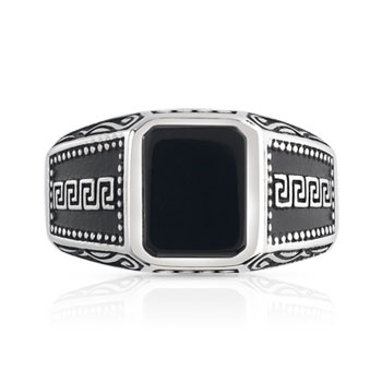 Bague argent 925 onyx imitation rectangulaire