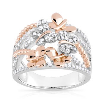 Bague argent 925, 2 tons zirconia