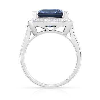 Bague argent 925 saphir imitation carrée et zirconias