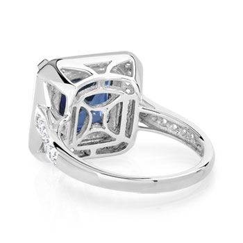 Bague argent 925 saphir imitation carrée et zirconias