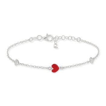 Bracelet argent 925 laque coeurs 20 cm