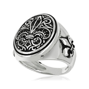 Bague argent 925 fleur de lys zirconias noirs