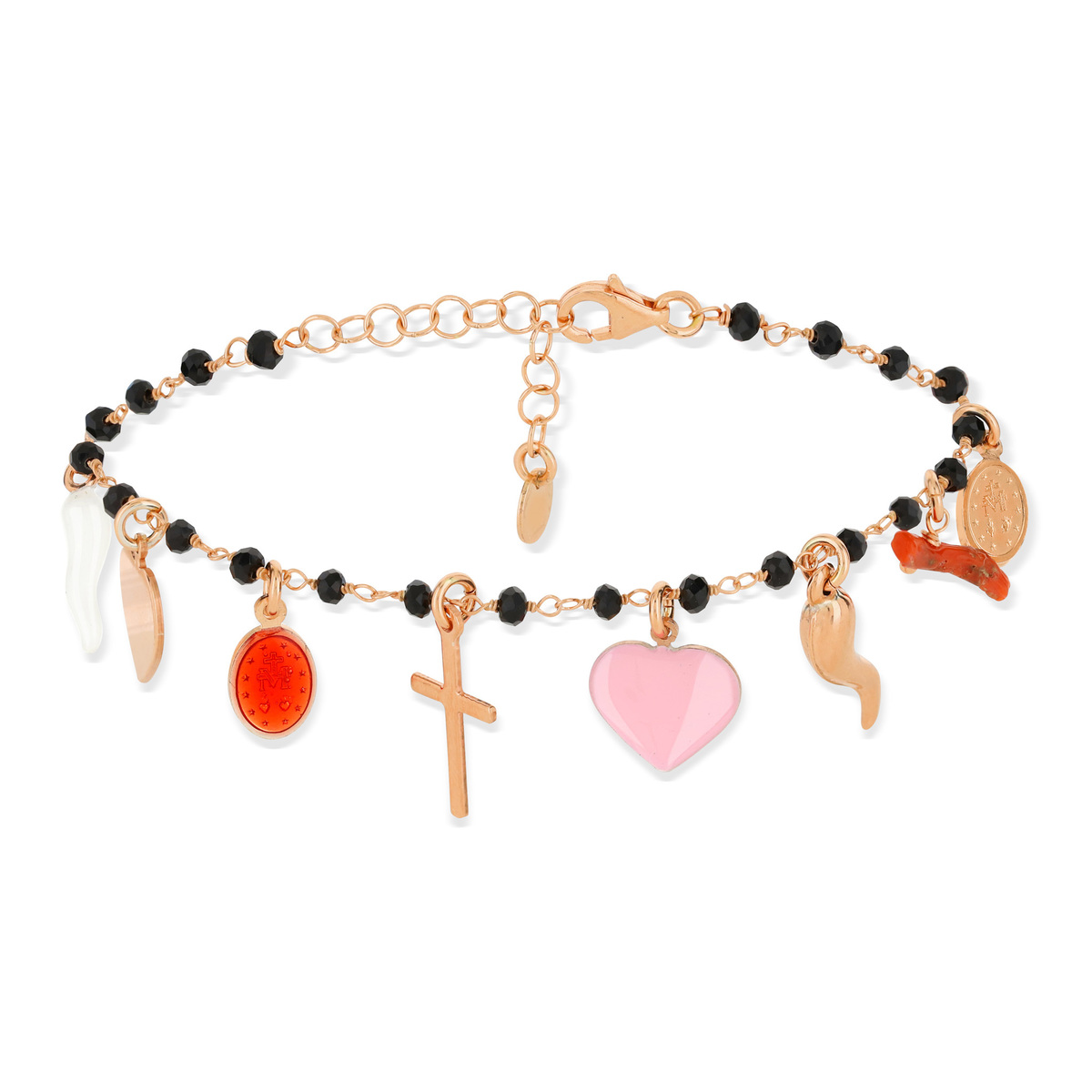 Bracelet argent 925 rosé breloques 21 cm - vue V3