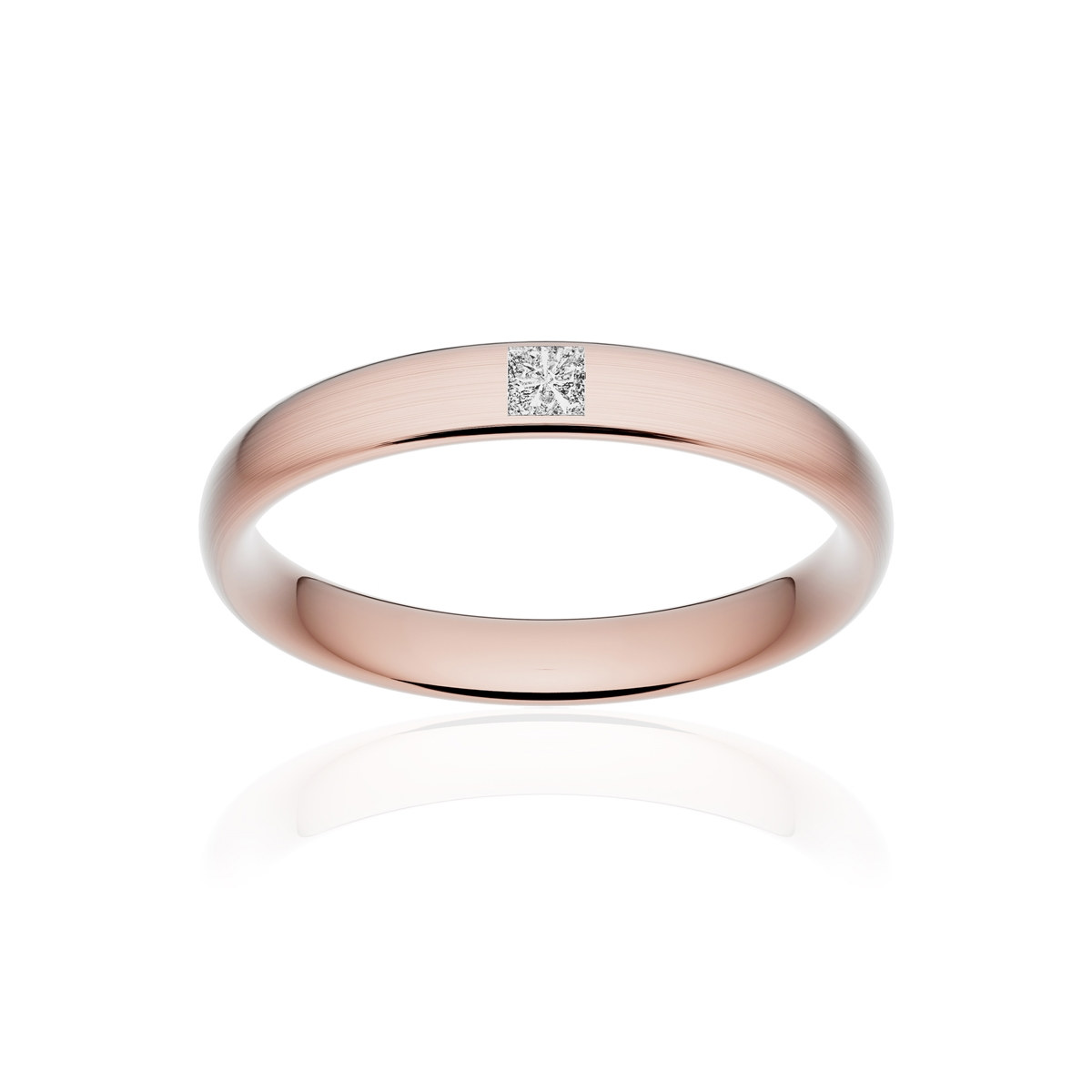 Alliance or 375 rose brossé ruban confort 3,5mm diamant princesse