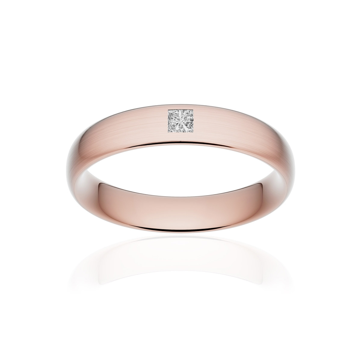 Alliance or 375 rose brossé ruban confort 4,5mm diamant princesse