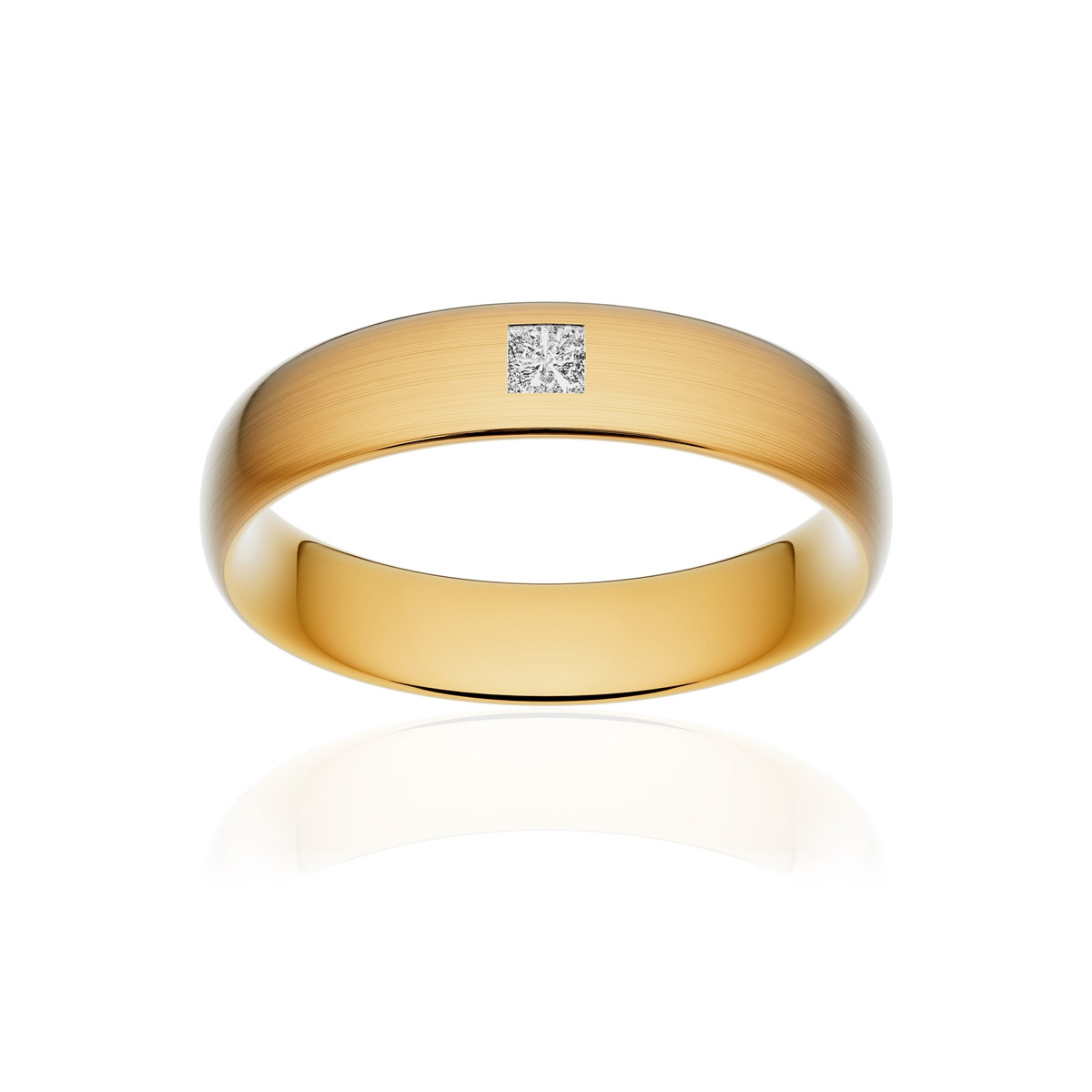 Alliance or 375 jaune brossé ruban confort 5mm diamant princesse