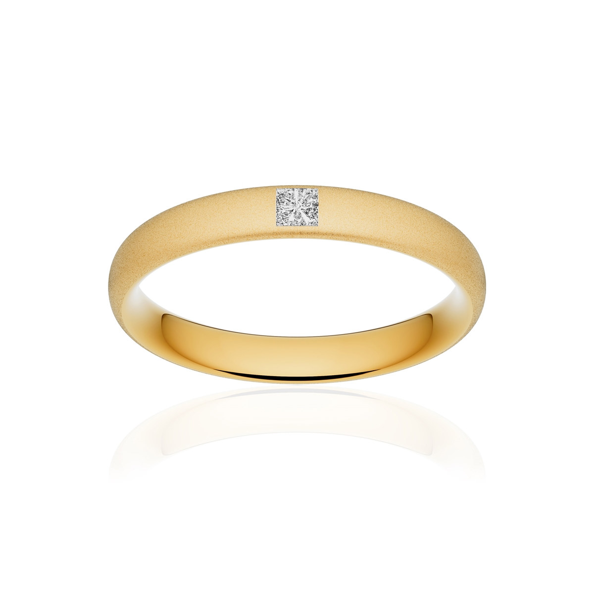 Alliance or 375 jaune sablé ruban confort 3,5mm diamant princesse