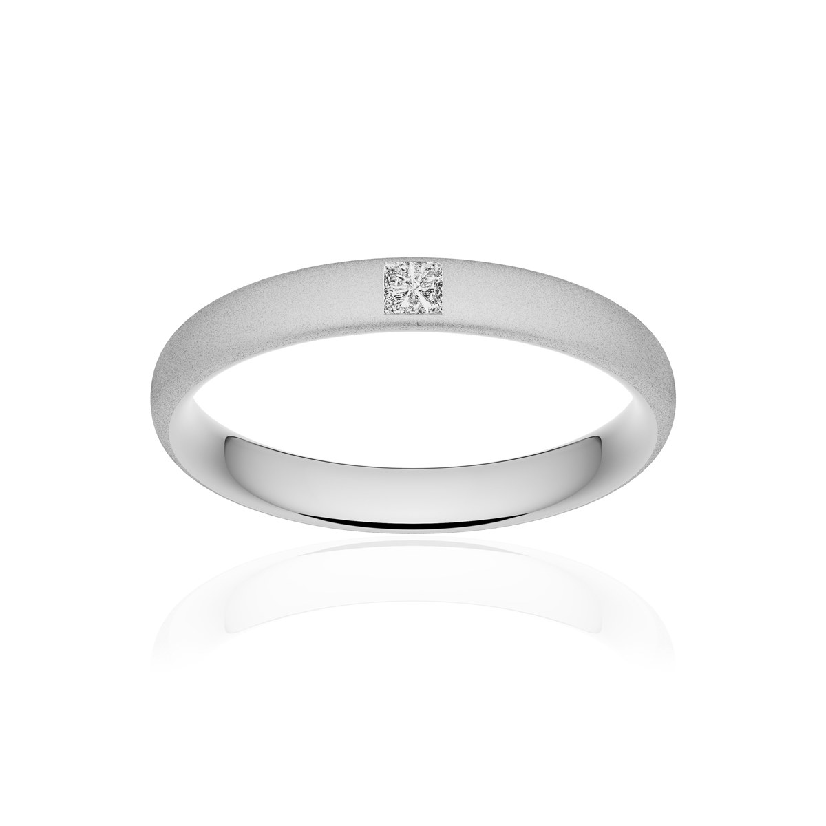 Alliance or 375 blanc sablé ruban confort 3,5mm diamant princesse