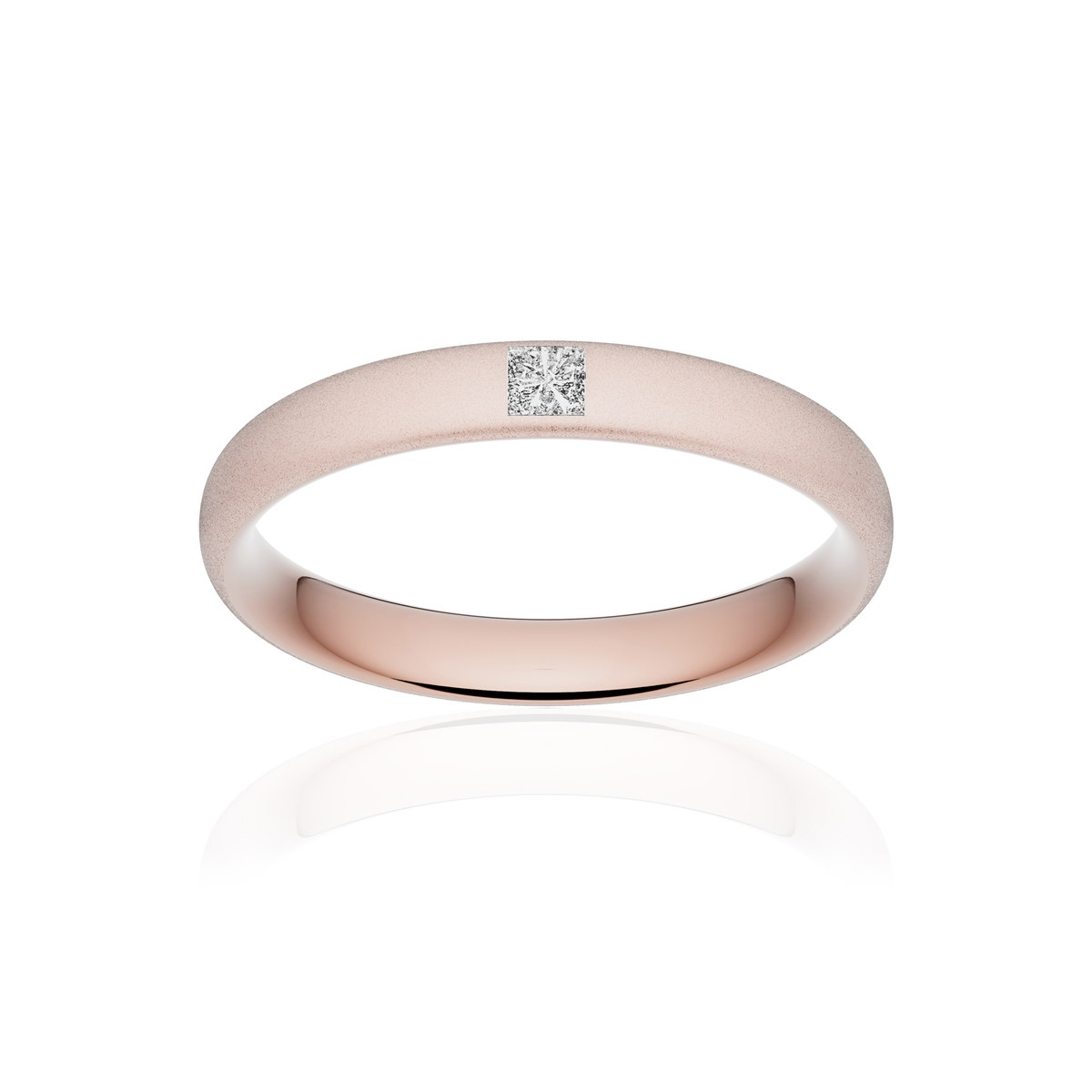 Alliance or 375 rose sablé ruban confort 3,5mm diamant princesse
