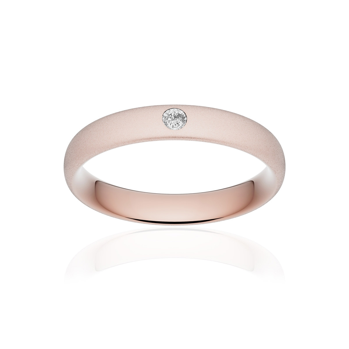 Alliance or 375 rose sablé ruban confort 4mm diamant brillant