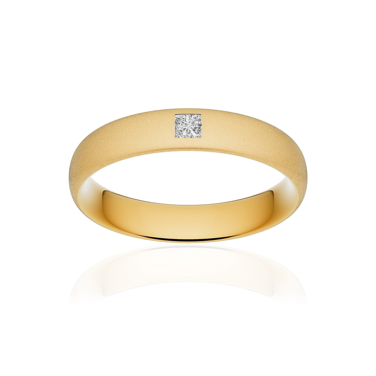 Alliance or 375 jaune sablé ruban confort 4,5mm diamant princesse