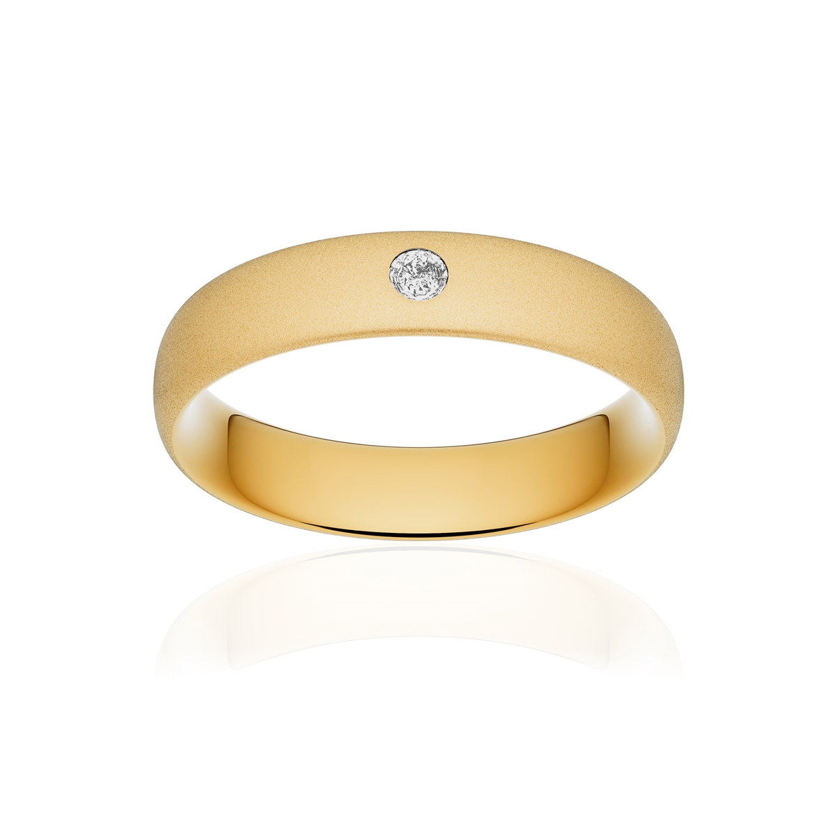 Alliance or 375 jaune sablé ruban confort 5mm diamant brillant