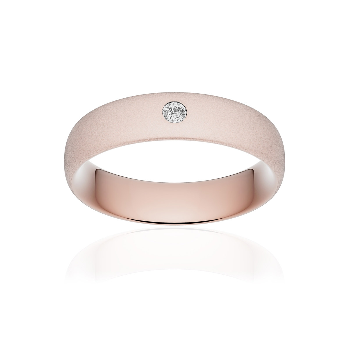 Alliance or 375 rose sablé ruban confort 5,5mm diamant brillant