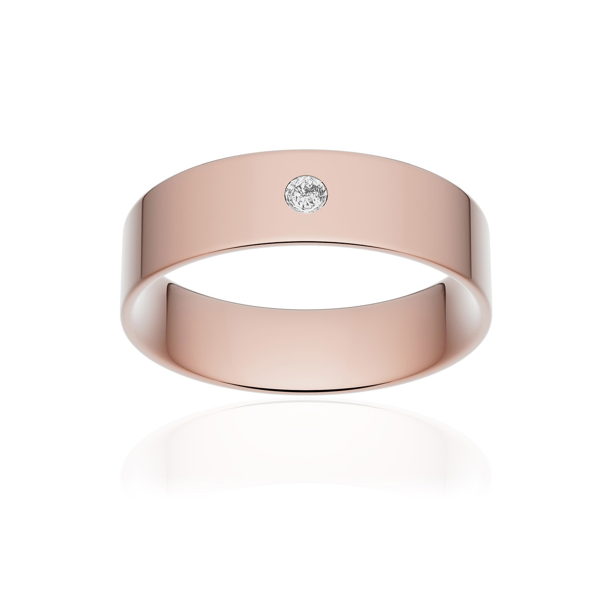 Alliance or 375 rose poli ruban plat confort 5,5mm diamant brillant
