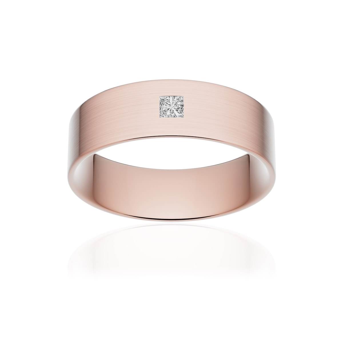 Alliance or 375 rose brossé ruban plat confort 6mm diamant princesse