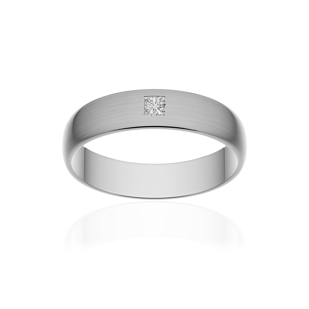 Alliance palladium 950 brossé demi-jonc 4,5 mm diamant princesse