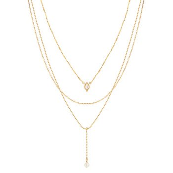 Collier doré pierres d'imitation et perles 41 cm