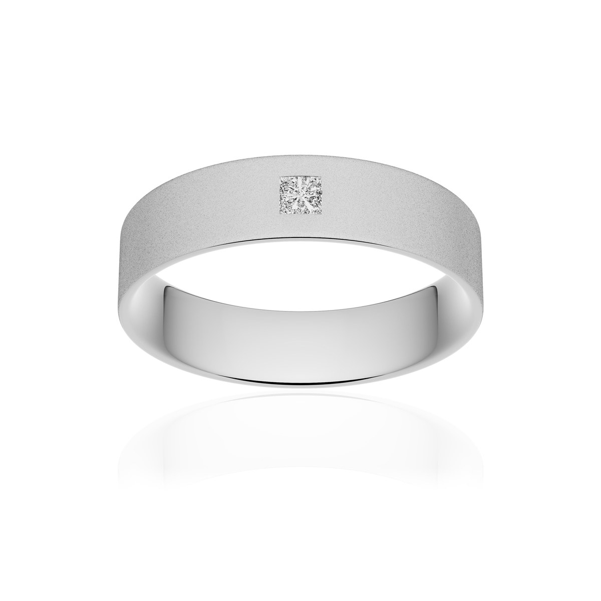 Alliance palladium 950 sablé ruban plat confort 5 mm diamant princesse