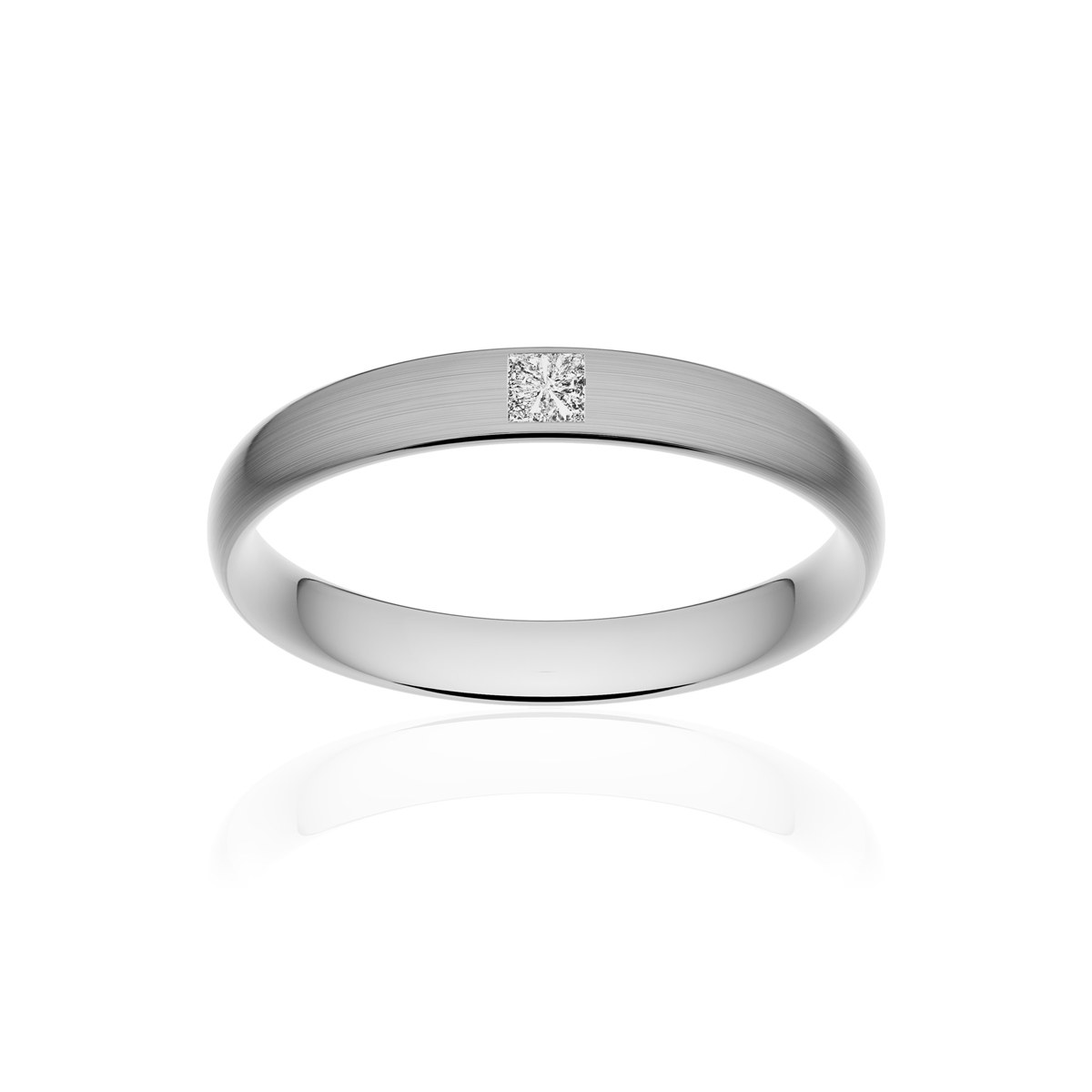 Alliance platine 950 brossé demi-jonc confort 3,5 mm diamant princesse
