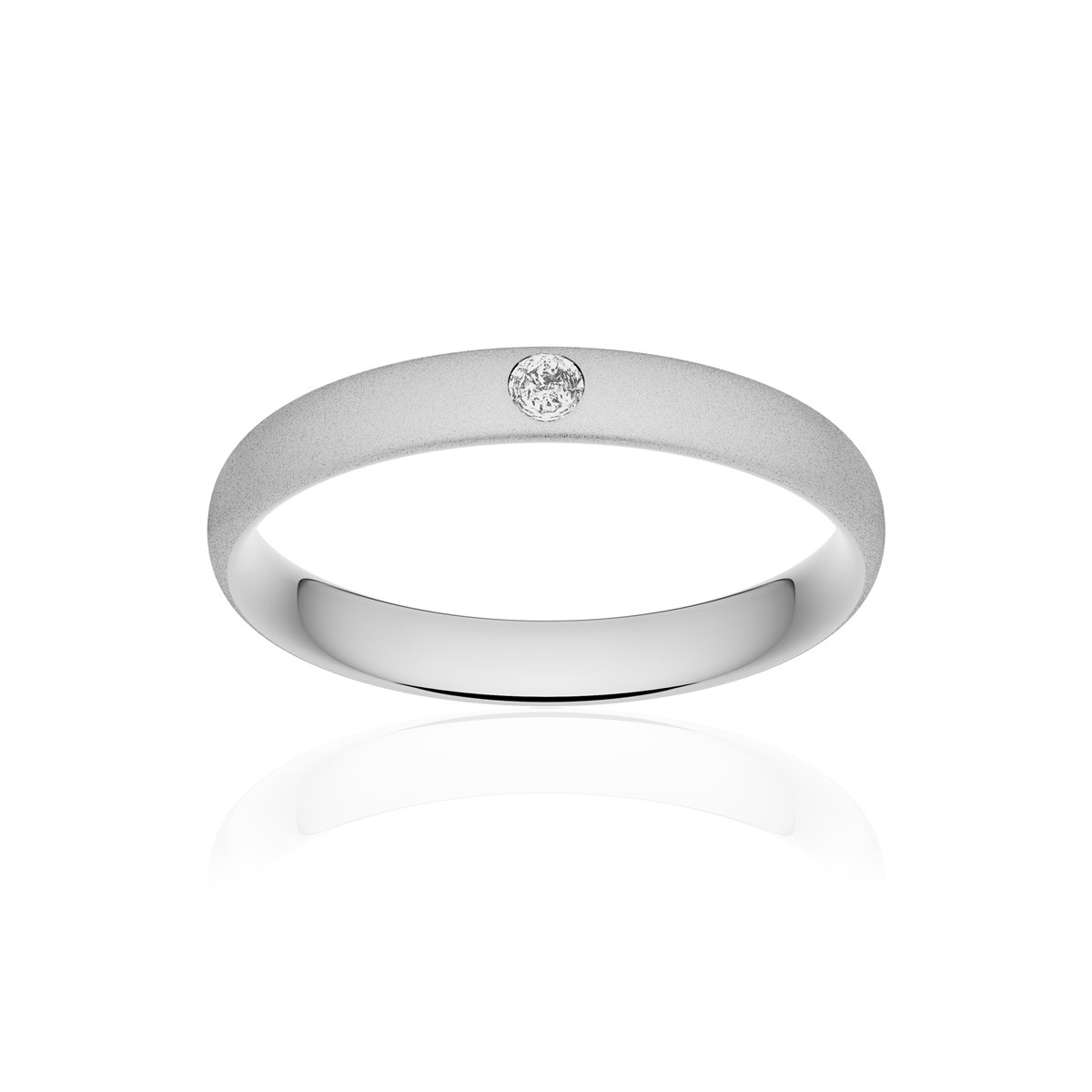 Alliance platine 950 sablé demi-jonc confort 3,5 mm diamant brillant