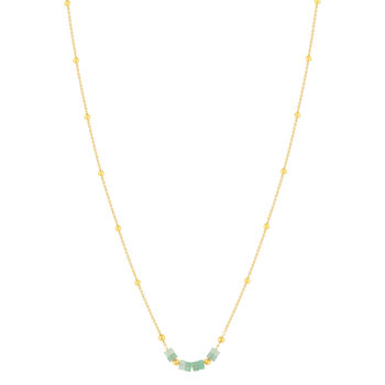 Collier plaqué or jaune quartzites verts 45 cm