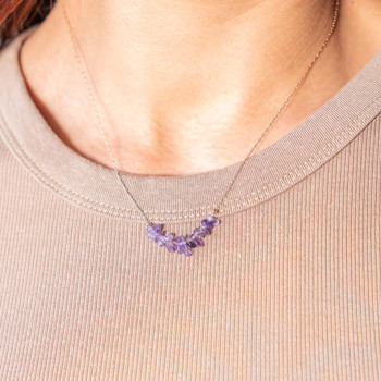 Collier plaqué or jaune améthystes 42 à 45 cm