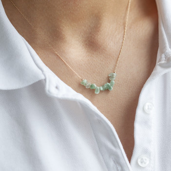 Collier plaqué or jaune quartzites verts 42 à 45 cm
