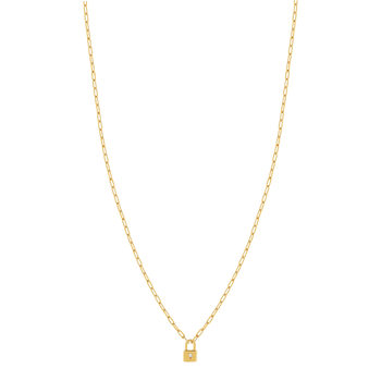 Collier plaqué or jaune, motif cadenas zirconia 45 cm